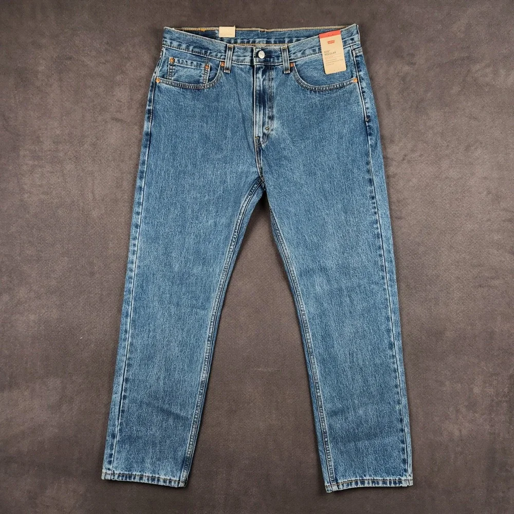 Levis 505 Jeans Mens 36x32 Blue‎ Mid Rise Regular Fit Straight Leg NEW